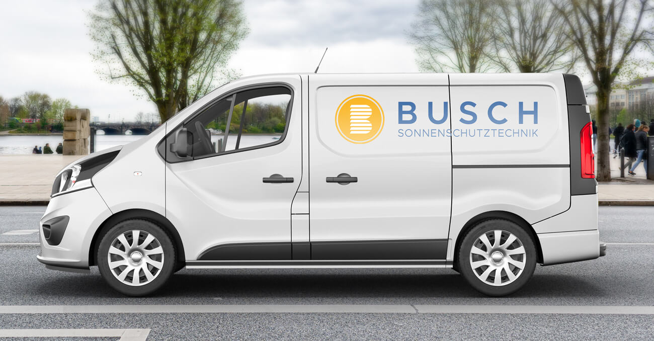 zijaanzicht van een busje van Busch Sonnenschutztechnik